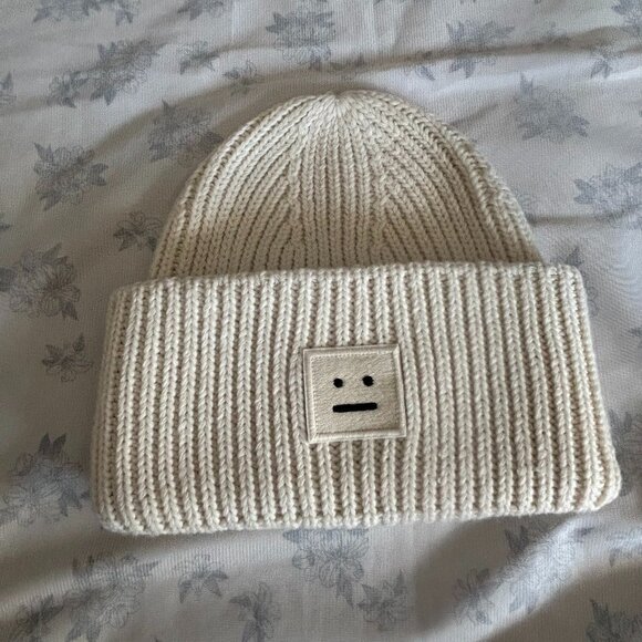 Acne Studios Large Face Patch Beanie Hat - Picture 1 of 6